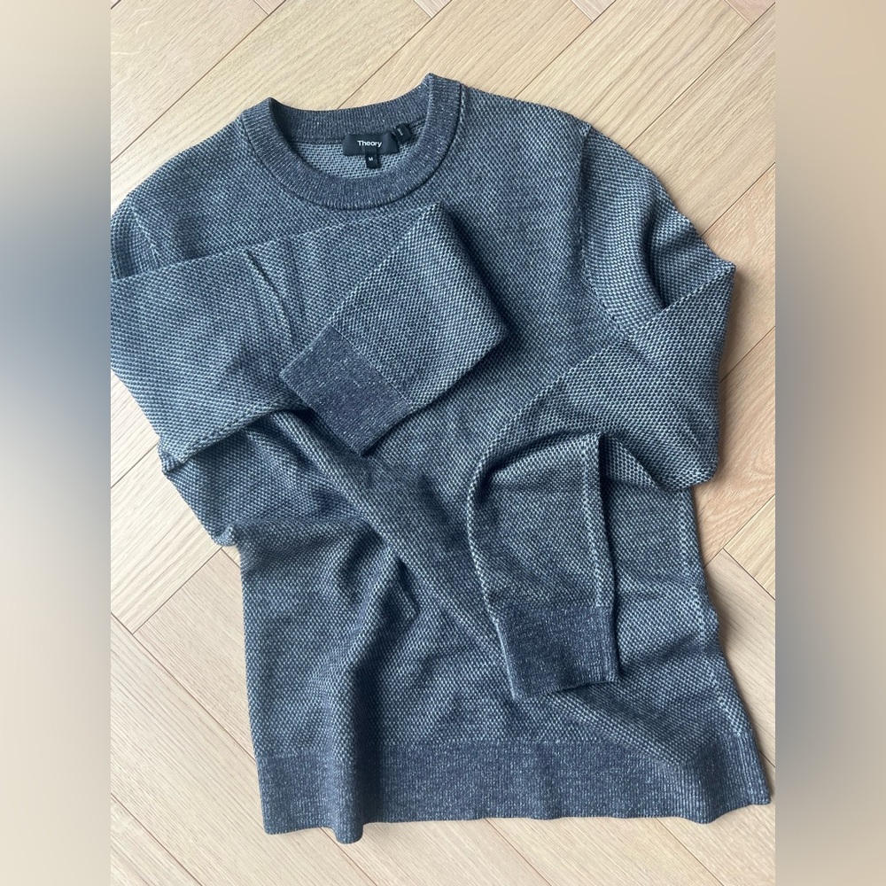 Theory / Maden Merino Wool Crewneck Sweater / Charcoal & Light Gray